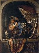 Gerard Dou Trumpet-Player in front of a Banquet oil painting on canvas